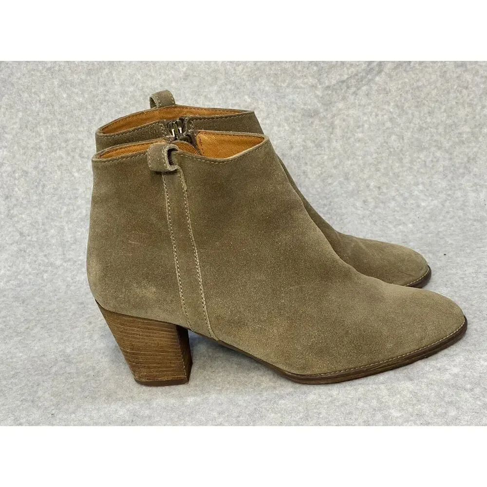 Madewell 1937 Billie Boot Ankle Zip Up Sz 9 Tan Suede Chunky Heel